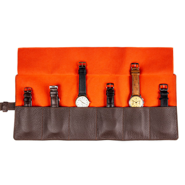 Monochrome - Rollo de reloj de cuero - Marrón oscuro y naranja